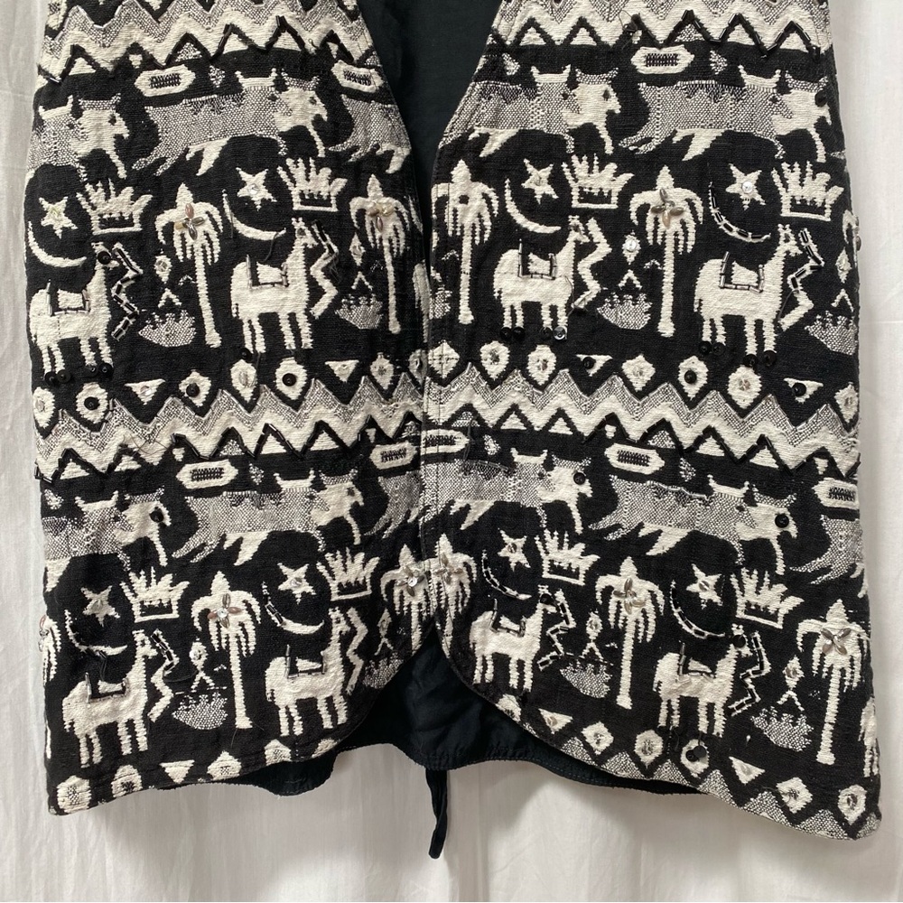 Vintage Raiment Fashions Black White Ethnic Tapestry Vest sz M - Picture 6 of 10